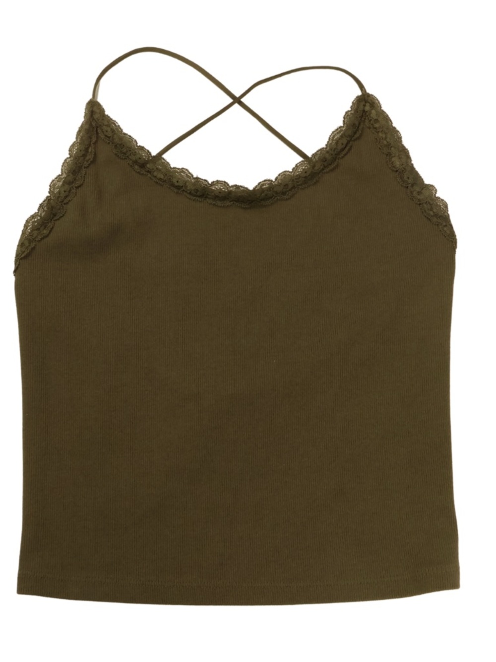 American Eagle Olive Green Lace Trim Cami – Medium